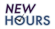 Wording New Hours with a clock in the letter O