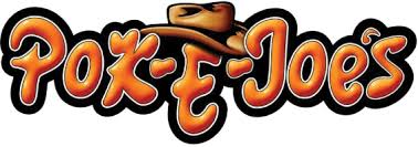 Pok e joes written in orange with cowboy hat on top